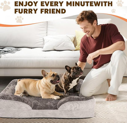 Orthopedic Dog Bed for Medium and Large Dogs Pet Bed with Sides Waterproof Dog Couch with Washable Removable Cover and Egg Crate Foam Pet Sleeping Mat with Anti-Slip Bottom