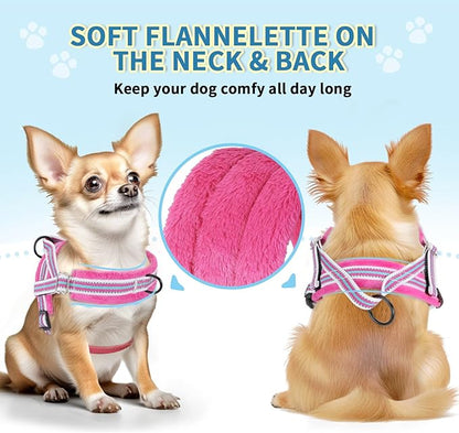 Lukovee No Pull Dog Harness and Leash Set, Soft Padded Small Dog Harness, Neck & Chest Adjustable Reflective Vest Puppy Harness with 4ft Lightweight Anti-Twist Dog Leash for Small Dogs (S, Fuschia)