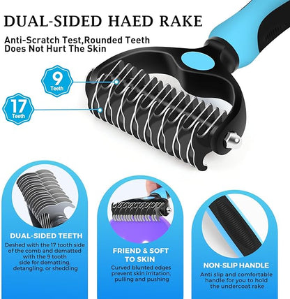Dog Brush Kit - Self-Cleaning Slicker Brush with Bath Brush & Undercoat Rake | Deshedding Tools for Large - Small Dogs & Cats, Professional 3-in-1 Pet Grooming Set for Heavy Shedding, Green