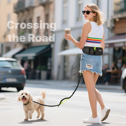 Hands Free Dog Leash for Medium Large Dogs, Waist Support Padded Bungee Dog Running Leash with Reflective Stitching for Walks, Jogging, Running, Hiking, and Dog Training