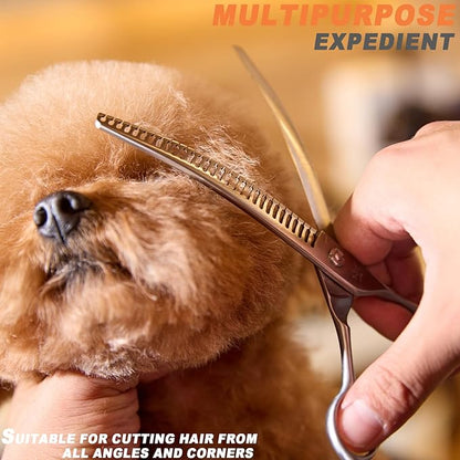 High-end Professional Dog Grooming Curved Thinning Scissors Teeth Blending Shears Pet Texturizing Thinner Blender Shears 7.5 Inch Extremely Very Sharp Made Of Stainless Steel Alloy For Dog Cat Groomer