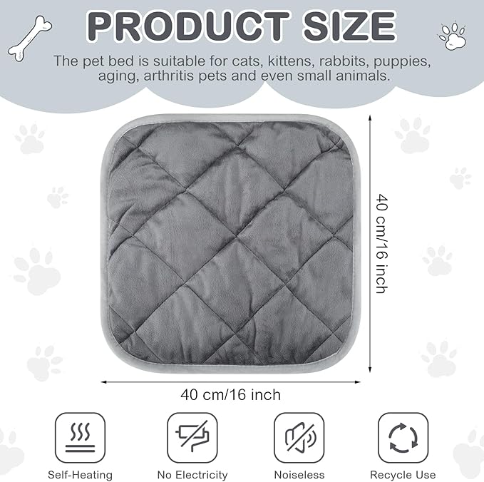 Clysee 8 Pack Self Heating Cat Mat Self Warming Cat Bed Extra Warm Thermal Pet Bed Mat Reflects Body Heat Washable Dog Crate Pad for Indoor Outdoor Pets(Gray,16 x 16 Inch)