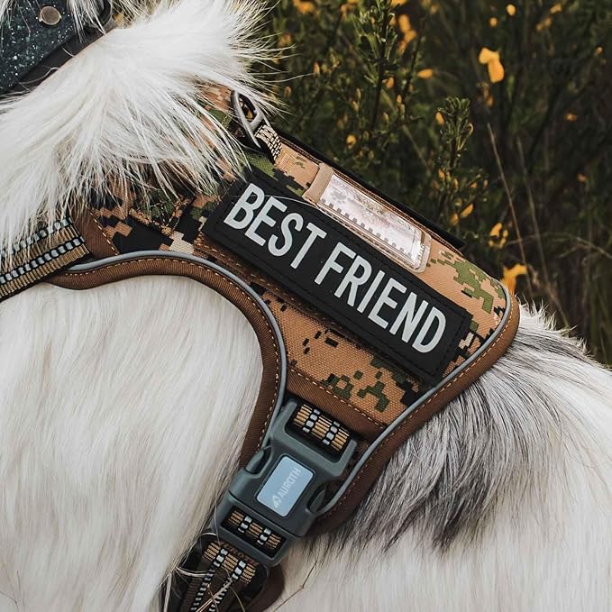 AUROTH Tactical Dog Harness for Large Dogs No Pull Adjustable Pet Harness Reflective K9 Working Training Easy Control Pet Vest Military Service Dog Harnesses Woodland Camo XXL