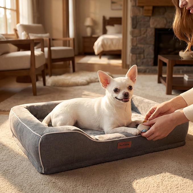 hush bone 24 Inch Orthopedic Dog Couch Bed for Small Dogs/Cats,Cooling Gel Memory Foam + Egg Crate Foam,Waterproof Removable Washable Cover,4-Sided Bolster,Non-Slip Bottom,Dark Grey
