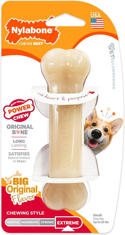 Nylabone Original Bone Power Chew Toy for Dogs, Durable & Tough Dog Toys for Aggressive Chewers, Original Flavor, Small - Up to 25 Ibs, 1 Count
