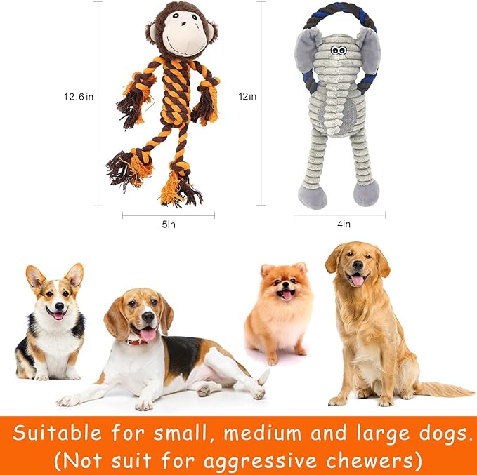 Rope Dog Toys to Keep Them Busy - Tug of War Dog Toys for Boredom Plush Interactive Squeaky Puppy Toys for Small Medium Large Dogs, Training Birthday Gifts
