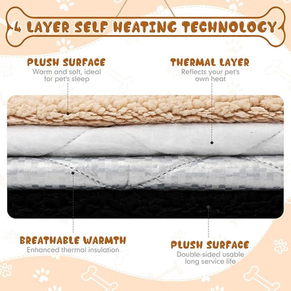 Novabright 3 Pack Self Warming Dog Bed for Large Dog 27x35 Inch Mat Self Heating Cat Reflects Body Heat Extra Warm Thermal Pet Pad Washable Cat Bed for Outdoor Indoor Large Kittens Puppy(Black/Khaki)