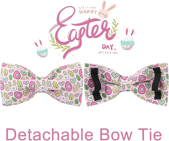 Easter Bunny Dog Collar with Bowtie,Cotton Easter Eggs Bowtie Collar for Puppy Girl Boy Dogs,Cute Bunny Pet Collars with Metal Buckle,Gift Dog Collars, M, Neck 13.5-22in