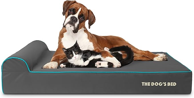 The Dog’s Bed Orthopedic Headrest Dog Bed XL Grey/Blue, Memory Foam, Pain Relief for Arthritis, Hip & Elbow Dysplasia, Post Surgery, Lameness, Waterproof Washable Cover, Veterinary Approved