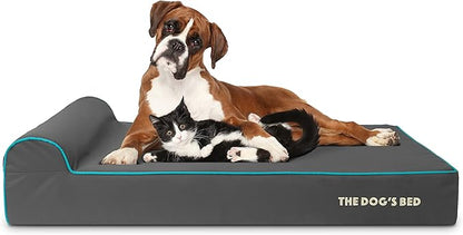 The Dog’s Bed Orthopedic Headrest Dog Bed XL Grey/Blue, Memory Foam, Pain Relief for Arthritis, Hip & Elbow Dysplasia, Post Surgery, Lameness, Waterproof Washable Cover, Veterinary Approved