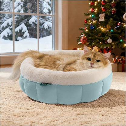 BALANCE Cat Beds for Indoor Cats, Washable Round Cat Bed, Cute Kitten Bed with Anti-Slip Bottom for Kitty and Puppy, 18 Inches, Dream Blue