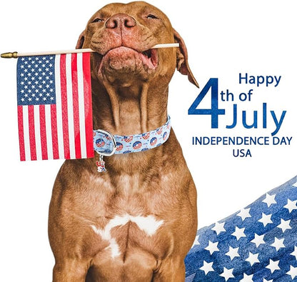 Faygarsle Patriotic Dog Collar, 4th of July Design, American Flag Pattern, Light Blue Summer Design for Small Medium Large Dogs XS