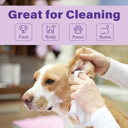 Prime Pets Dog Wipes for Paws and Butt, 100 Count, 8" x 8" Hypoallergenic Pet Wipes for Dogs Cats Cleaning Deodorizing, Lavender Scented, Thick Puppy Wipes for Ears, Eyes, Body and Teeth