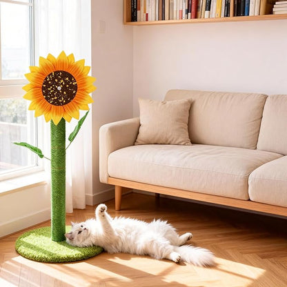 MOYMO Sunflower Cat Scratching Post & Interactive Toy | 38" Tall Scratcher with Rotating Flower Top for Indoor Cats, from Kittens to Large Adults
