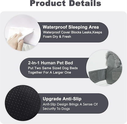 PAWPUBBY Medium-Sized Orthopedic Dog Bed - Washable Rose Velvet Cover, Waterproof Lining, Memory Foam Dog Couch, Non-Slip Base, Sofa Dog Bed for Corgis, Pomeranians, French Bulldogs (Dark Gray, L)