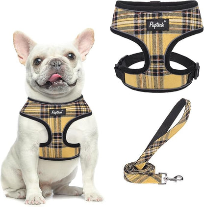 PUPTECK Soft Mesh Dog Harness and Leash Set Pet Puppy Cat Comfort Padded Vest No Pull Harnesses, Yellow, L