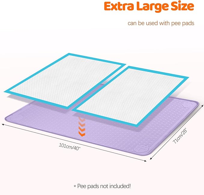 Pee Pads for Dogs, 40" x 28" Extra Large Reusable Silicone Mat, Washable Puppy Training Pads for Potty Training, Non-Slip, Leak-Proof, Indoor Floor Protection (Purple)