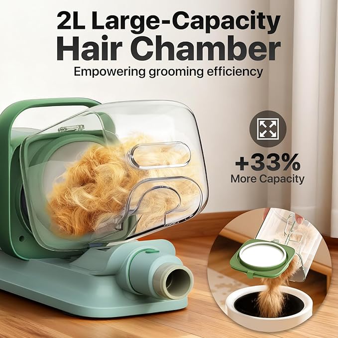 Dog Grooming Kit with Vacuum, 15000Pa Pet Hair Clipper and Shedding Brush, 50dB Low Noise, 2L Capacity, White