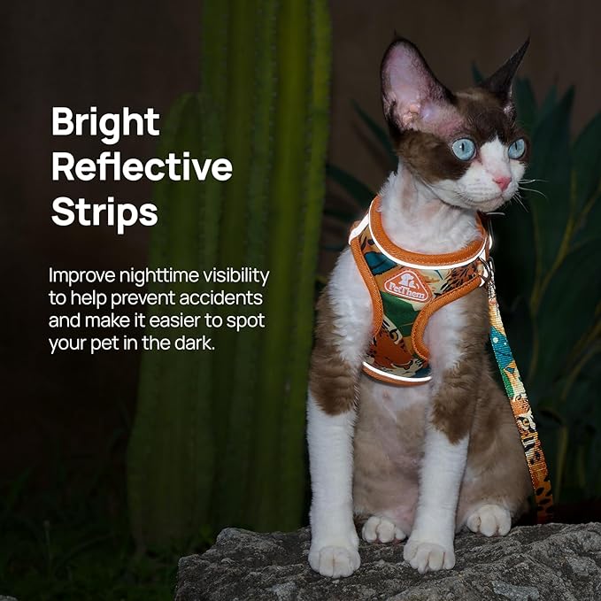 Cat Harness and Leash Set, Step-in Escape Proof Adjustable Vest Harness for Small Medium Large Cats, Lightweight Soft Breathable Reflective Kitten Harness, Easy to Wear for Walking Travel, Camping, M