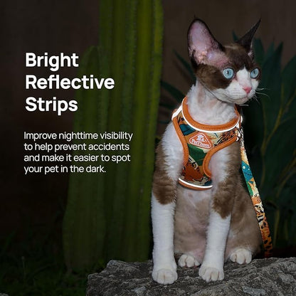 Cat Harness and Leash Set, Step-in Escape Proof Adjustable Vest Harness for Small Medium Large Cats, Lightweight Soft Breathable Reflective Kitten Harness, Easy to Wear for Walking Travel, Camping, M