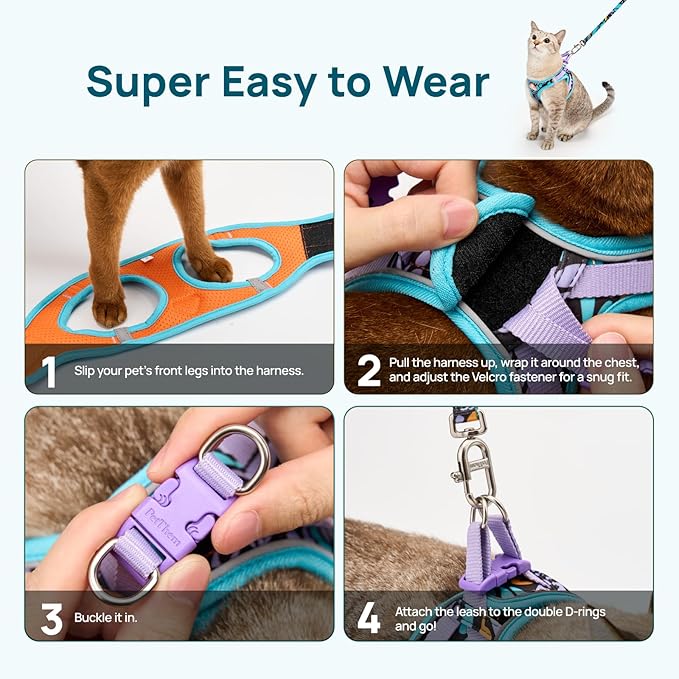 Cat Harness and Leash Set, Step-in Escape Proof Adjustable Vest Harness for Small Medium Large Cats, Lightweight Soft Breathable Reflective Kitten Harness for Walking Travel, Camping(Butterfly, L)