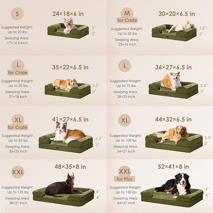 EHEYCIGA Orthopedic Dog Beds for Extra Large Dogs 44x32Inch, Waterproof Memory Foam XL Pet Bed with Sides, Non-Slip and Egg-Crate Foam Big Dog Couch Bed with Washable Removable Cover, Olive Green