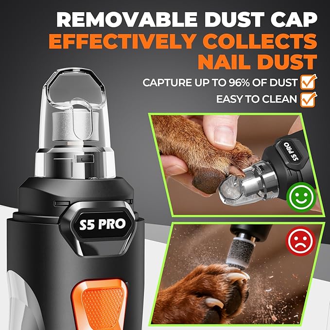 Dog Nail Grinder with 2 LED Lights Powerful 2 Speeds Super Quiet Dog Nail Trimmers with 3 Grinding Wheels Rechargeable Pet Dog Nail Clippers for Large Medium Puppy Dogs Dog Nail File Cat Nail Clipper