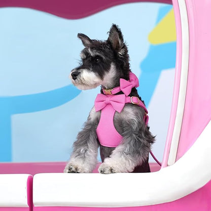 Beirui Adorable Small Dog Harness Collar Leash Set,Cute Puppy Harness with 3 Bows for XS Dogs,Yorkie,Adjustable Step-in Vest for Walking,Parties&Holiday Outfits(Hot Pink,XS)