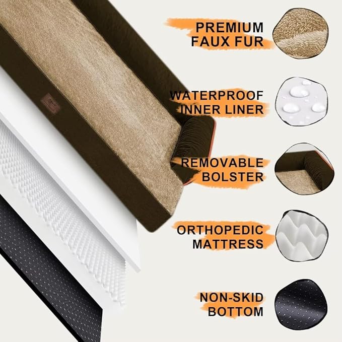 Orthopedic Large Dog Bed Washable: Brown Gaint Size Dog Beds with Removable Washable Cover, XXXL Large Orthopedic Sofa for Big Pet Dogs