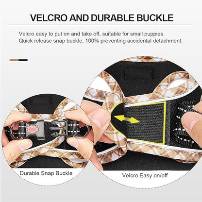Mercano Soft Mesh Dog Harness and Leash Set, No-Chock Step-in Reflective Breathable Lightweight Easy Walk Vest Harnesses with Safety Buckle for Small Dogs, Cats (Black Yellow, XS)
