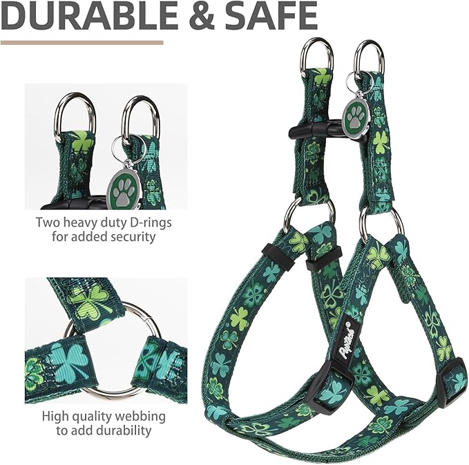 PUPTECK No Pull St. Patrick Dog Harness Soft Adjustable Basic Nylon Step in Puppy Vest Outdoor Walking with ID Tag, Deep Green M