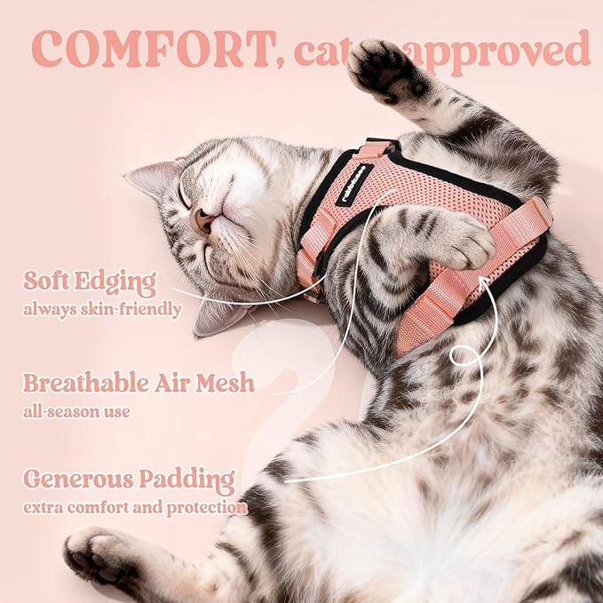 rabbitgoo Cat Harness and Leash for Walking, Escape Proof Soft Adjustable Vest Harnesses for Cats, Easy Control Breathable Reflective Strips Jacket, Light Salmon Pink, S
