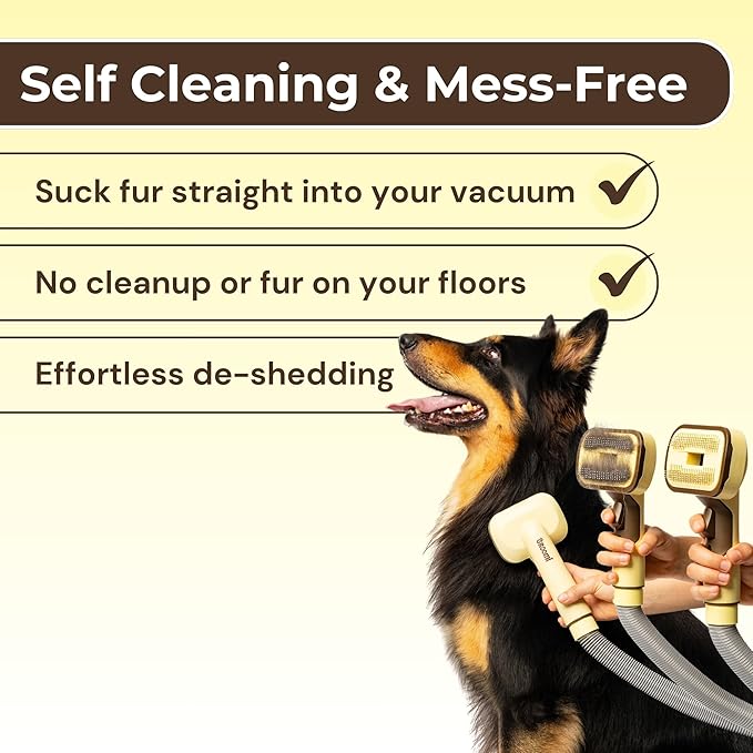 GROOMI Vacuum Pet Brush Kit – 3‑in‑1 Dog & Cat Grooming Tool, Self‑Cleaning Deshedding Brush & Pet Hair Remover, Universal Vacuum Attachment Including Dyson, Short, Medium & Long Fur, All Breeds
