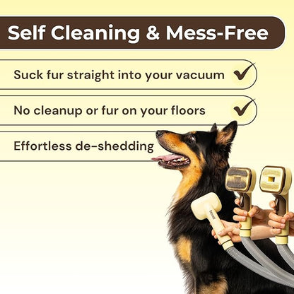 GROOMI Vacuum Pet Brush Kit – 3‑in‑1 Dog & Cat Grooming Tool, Self‑Cleaning Deshedding Brush & Pet Hair Remover, Universal Vacuum Attachment Including Dyson, Short, Medium & Long Fur, All Breeds