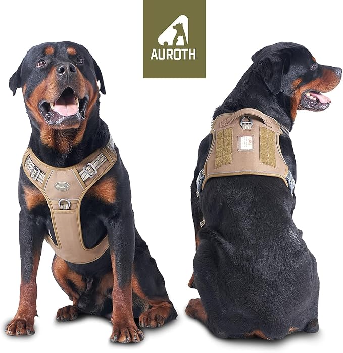 AUROTH Tactical Dog Harness for Large Dogs No Pull Adjustable Pet Harness Reflective K9 Working Training Easy Control Pet Vest Military Service Dog Harnesses Army Yellow XXL