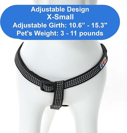 Pawtitas Reflective Step-in Dog Harness – Adjustable No-Pull Vest for Puppies to Seniors, Safe & Comfortable, XS Black