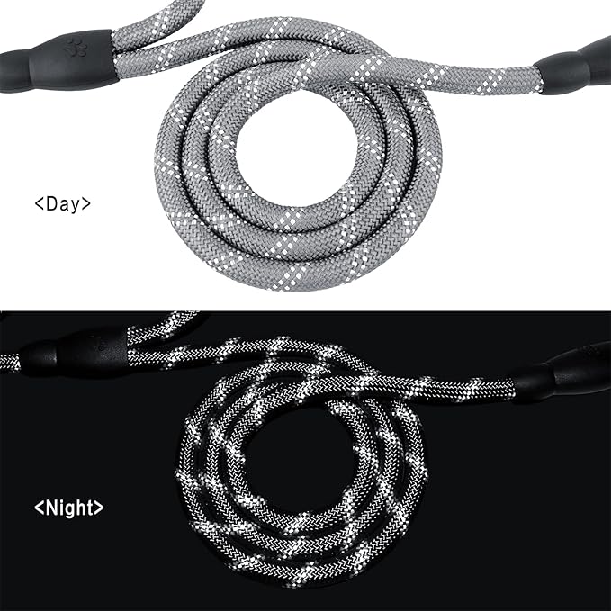 Plutus Pet Rope Dog Leash 6ft Long, Heavy Duty,Reflective Double Handle Leash for Safety Training, for Medium Large Dogs, Dual Handle Leads(Gray)