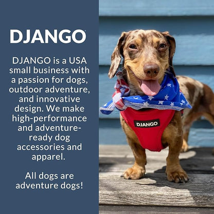DJANGO Adventure Dog Harness - Stylish and Durable Small Dog Harness for Outdoor Adventures and Everyday Wear - Red Neoprene Adjustable Harness for Dogs with Reflective Piping, Solid Brass D-Ring