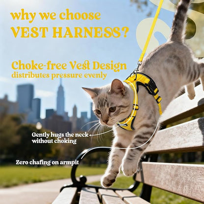 rabbitgoo Cat Harness and Leash for Walking, Escape Proof Soft Adjustable Vest Harnesses for Cats, Easy Control Breathable Reflective Strips Jacket, Yellow, XS