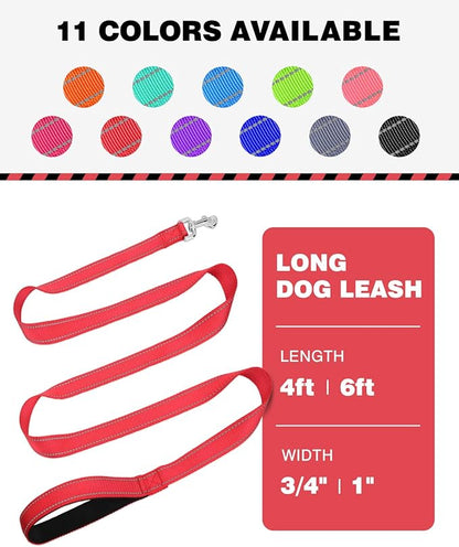 4FT Reflective Nylon Dog Leash with Soft Padded Handle for Walking, Running and Training, Supports Small Medium and Large Dogs (Red, 1 Inch Wide)