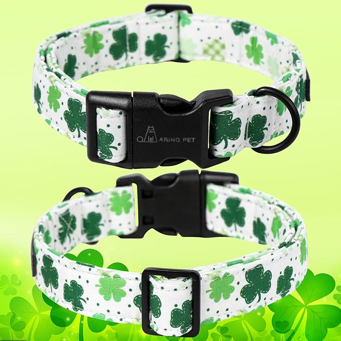 ARING PET St Patrick's Day Dog Collar, Cute White Clovers Shamrock Pet Collars with Quick Release Buckle for Puppy Small Medium Large Boy Girl Dogs-S