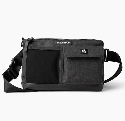 Cleverpup, Dog Walk & Train Sling Bag - Hands-Free 2-In-1 Treat Pouch, Poop Bag Holder, Clicker, Phone Pocket - Crossbody/Fanny Pack, Adjustable Strap - Graphite