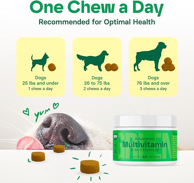 MedsMeHappy 8-in-1 Advanced Multivitamin for Dogs - Omega-3, Joint & Bone Support, Skin & Coat Health - Dog Vitamins & Probiotics for Digestion - Dog Supplies Chicken Flavored 60 Soft Chews