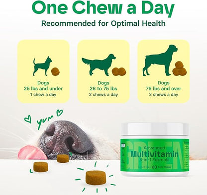MedsMeHappy 8-in-1 Advanced Multivitamin for Dogs - Omega-3, Joint & Bone Support, Skin & Coat Health - Dog Vitamins & Probiotics for Digestion - Dog Supplies Chicken Flavored 60 Soft Chews