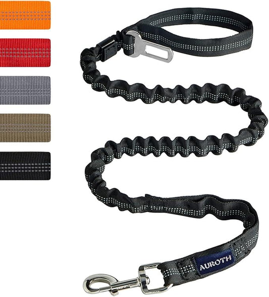 AUROTH Heavy Duty Bungee Dog Leash for Shock Absorption - 6FT Black Training Leash with 2 Padded Handles for Medium Large Breed Dogs