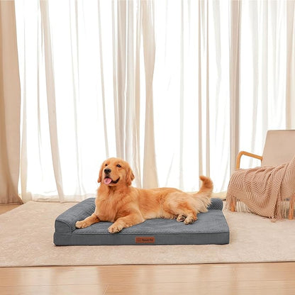 Rainmr Orthopedic Dog Beds for Large Dogs, Memory Foam Dog Beds Large Sized Dogs, Washable Removable Cover, Nonskid Bottom, Waterproof, for Indoor, Outdoor, Crate ＆ Car Use, 41x27x6 Inches, Dark Grey