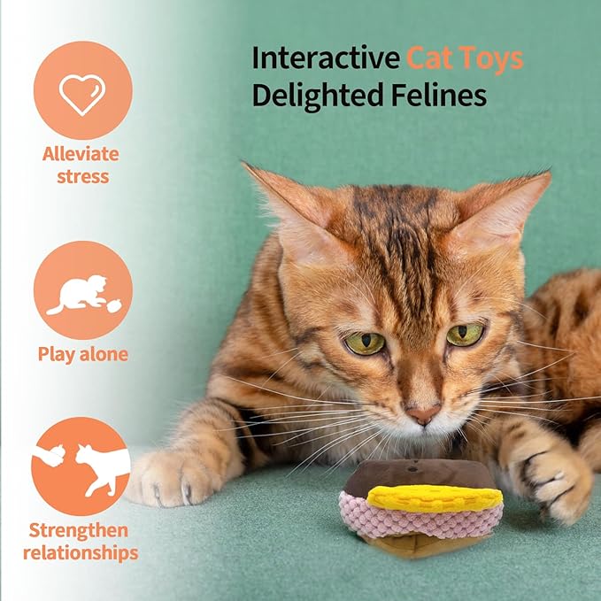 YWAOOH Cat Toys - Hot Dog, Fun Kick and Toss Catnip Toy with Crinkle Sound, Includes Catnip & Silvervine Powder (5g+5g) + 5 Reusable Pouches, Gift for Indoor Cats