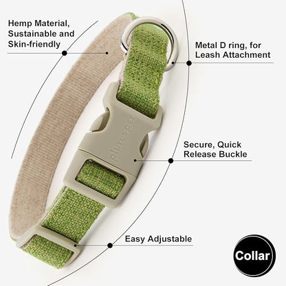 Plutus Pet Cotton Hemp Dog Collar and Leash Set, Adjustable Collar for Small, Medium, and Large Dogs, Heavy Duty and Soft on Skin, Green, XS