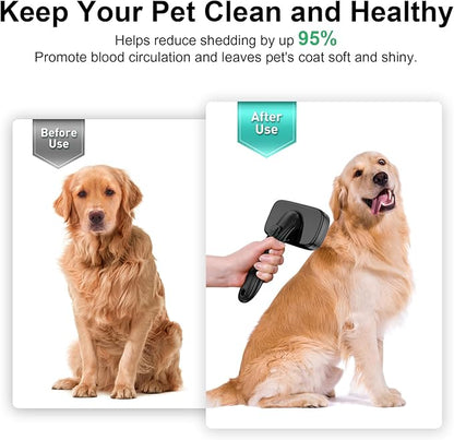 WOPQAEM Self Cleaning Slicker Brush for Dog, Cat, Skin Friendly Shedding & Grooming Tool for Long and Short Haired Pets, Easy Clean Retractable Bristles, Black