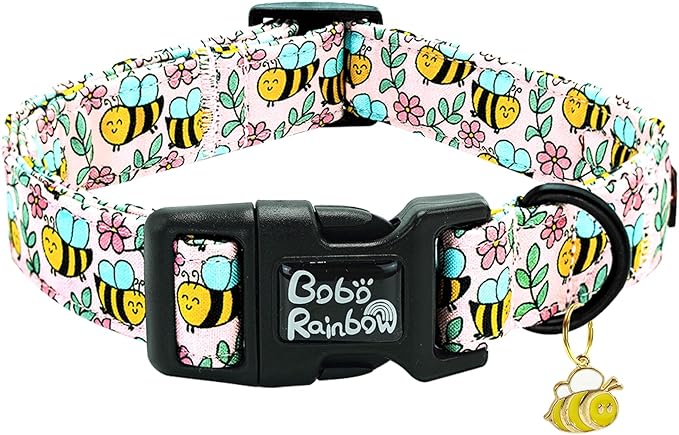 Dog Collar, Cute Bee Adjustable Pet Collars Spring Soft Comfortable Cotton Puppy Collar Pink Flower Necklace Gift Collars for X-Small Dogs
